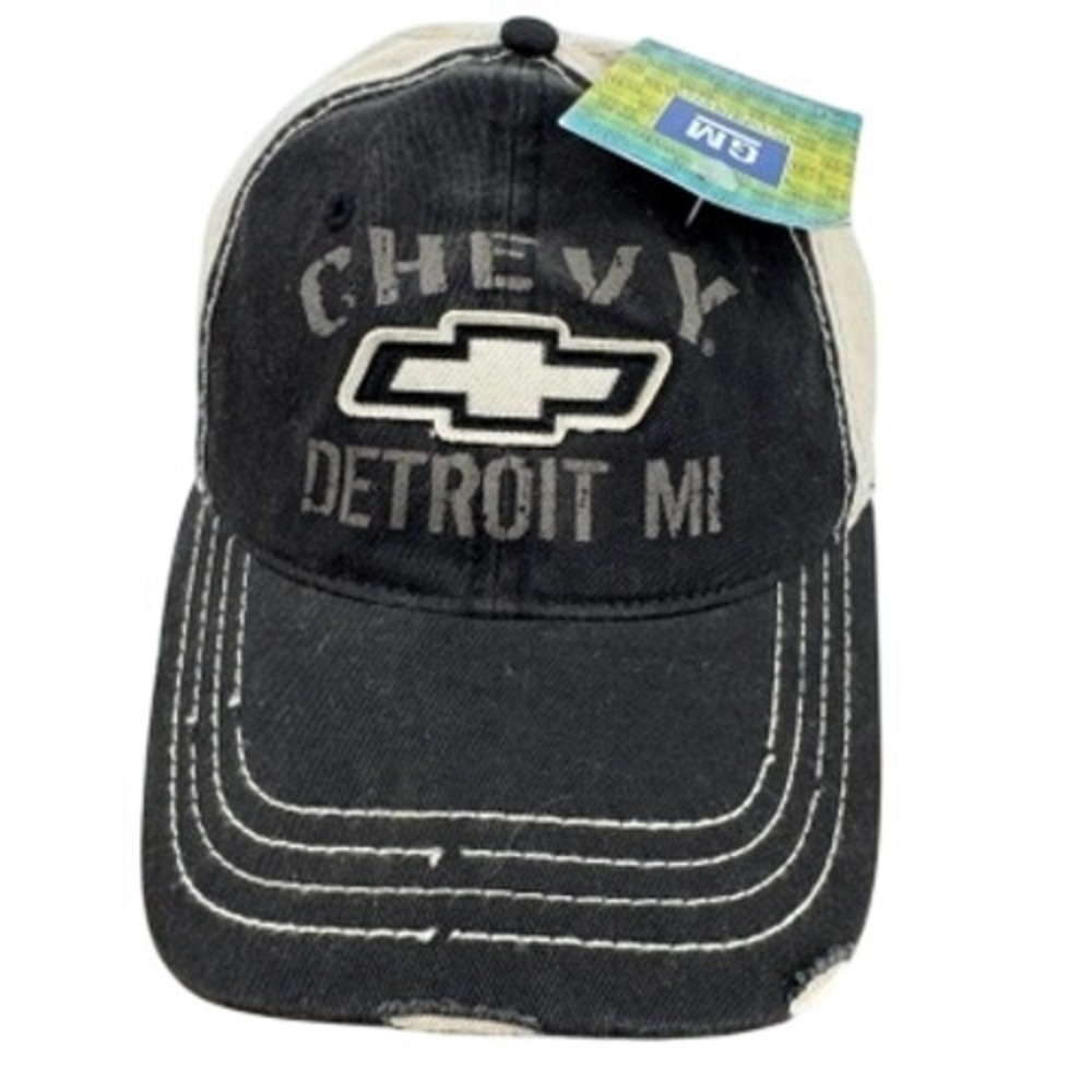 Chevrolet Detroit‎ Hat Cap Mens Black Tan Distressed Detroit MI GM Licensed New